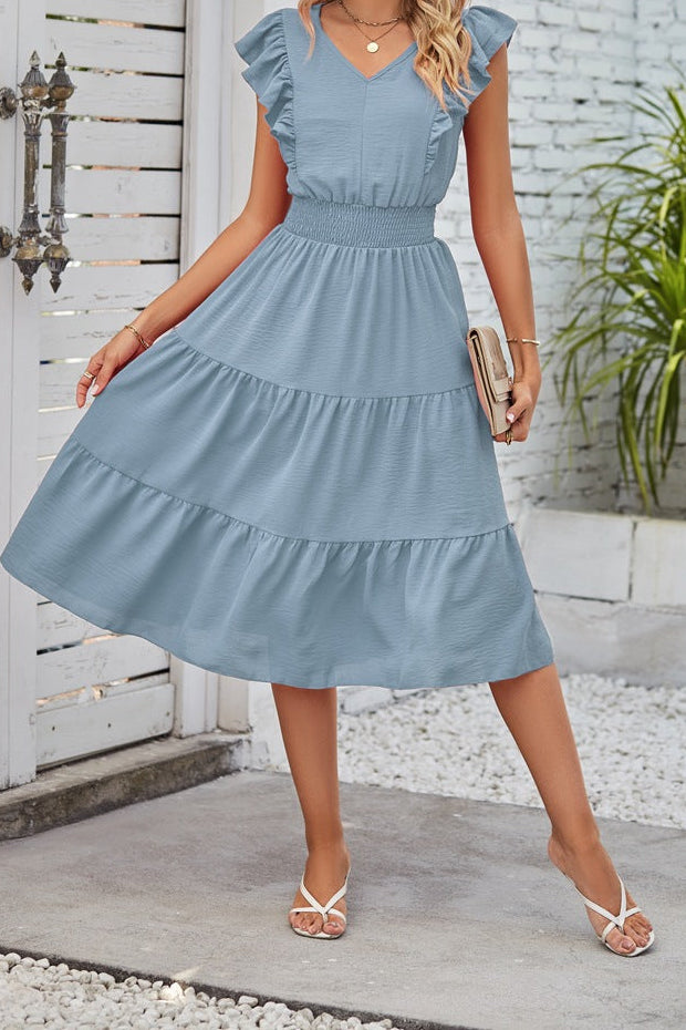 Sleeveless V-Neck Dress Summer Fashion Elastic Waist A-Line Dress