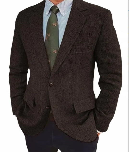 Men's Business Casual Herringbone Suit Jacket