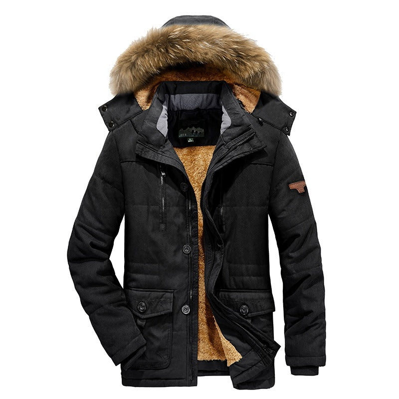 Men's Cotton-padded Coat Mid-length Fleece-lined Thickened