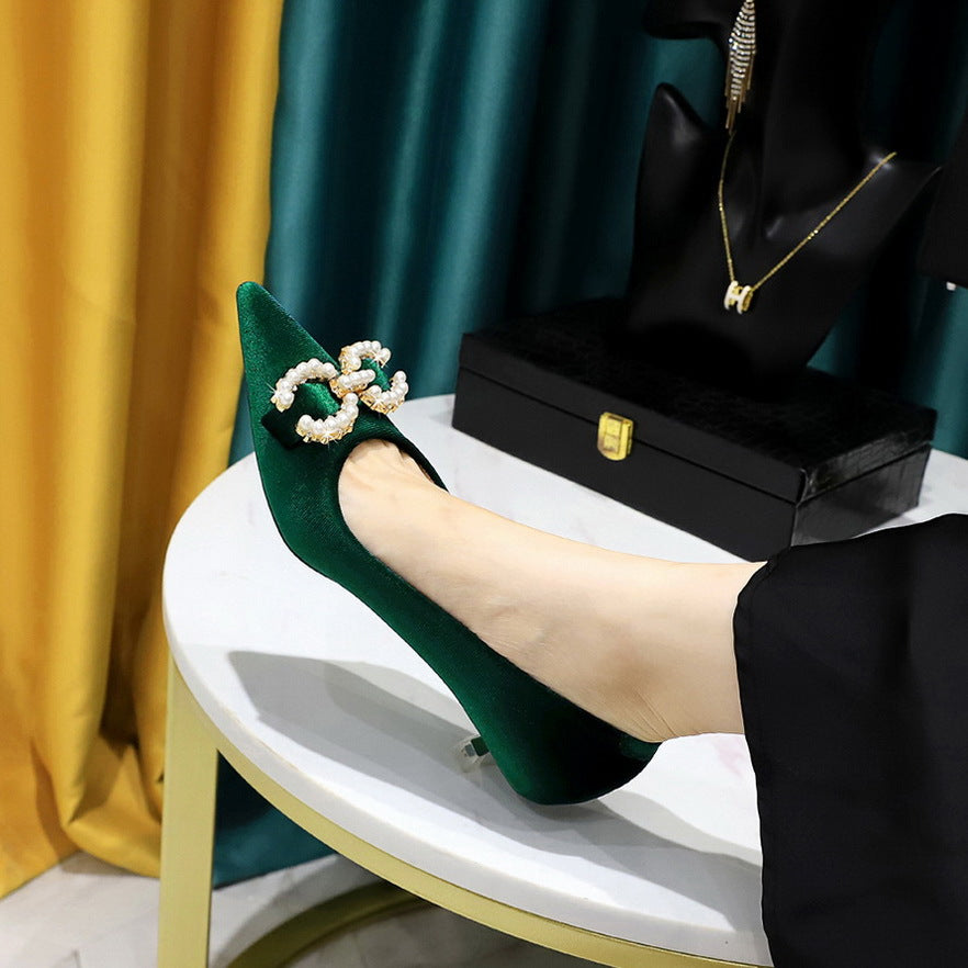 Women’s Suede Mid Heel Banquet Shoes – Thick Heel Elegant Pumps