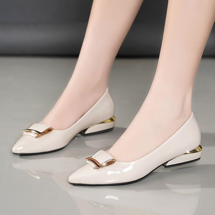Mid-heel Soft-soled Low-cut Soft-leather Pumps