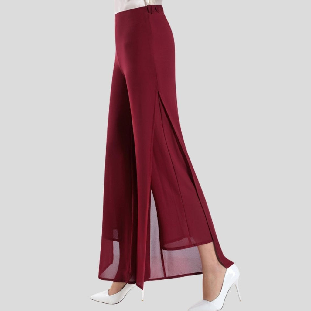 Temperament Commuter High Waist Black Irregular Loose Chiffon Wide Leg Pants