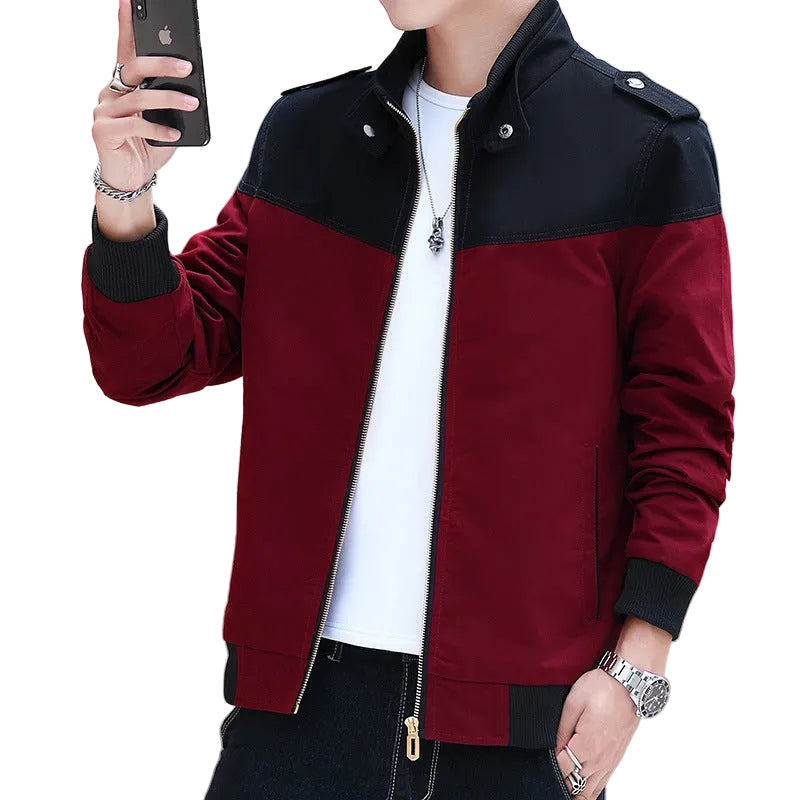 Men's Color Stitching Stand-collar Jacket