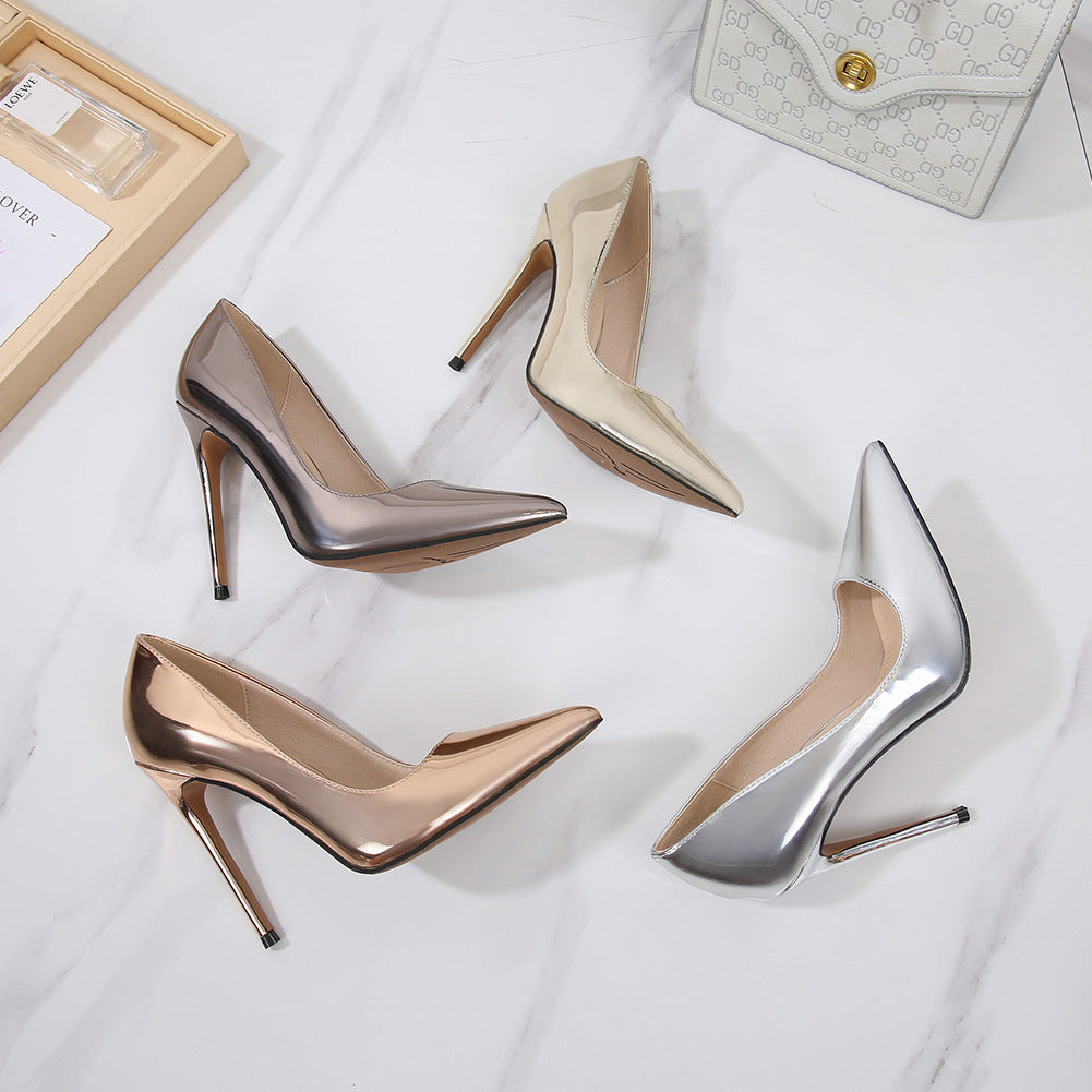 12cm French Style Small Heel Shoes Plus Size Pointed Toe Night
