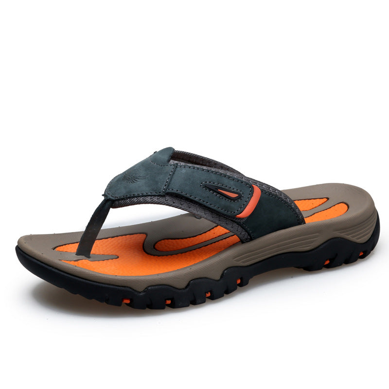 Large Dock Layer Cowhide Flip-flops
