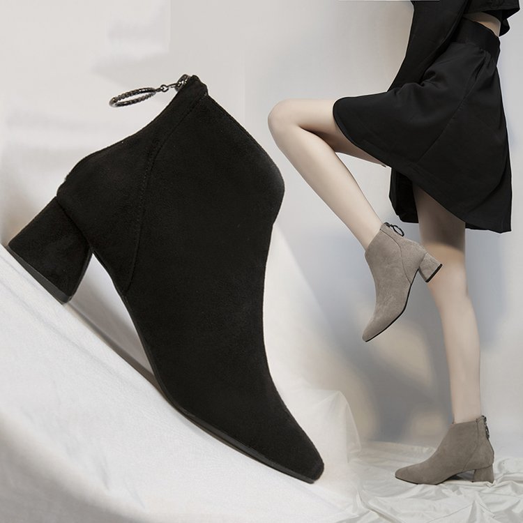 Chunky-heeled Pointed-toe Short Martin Boots