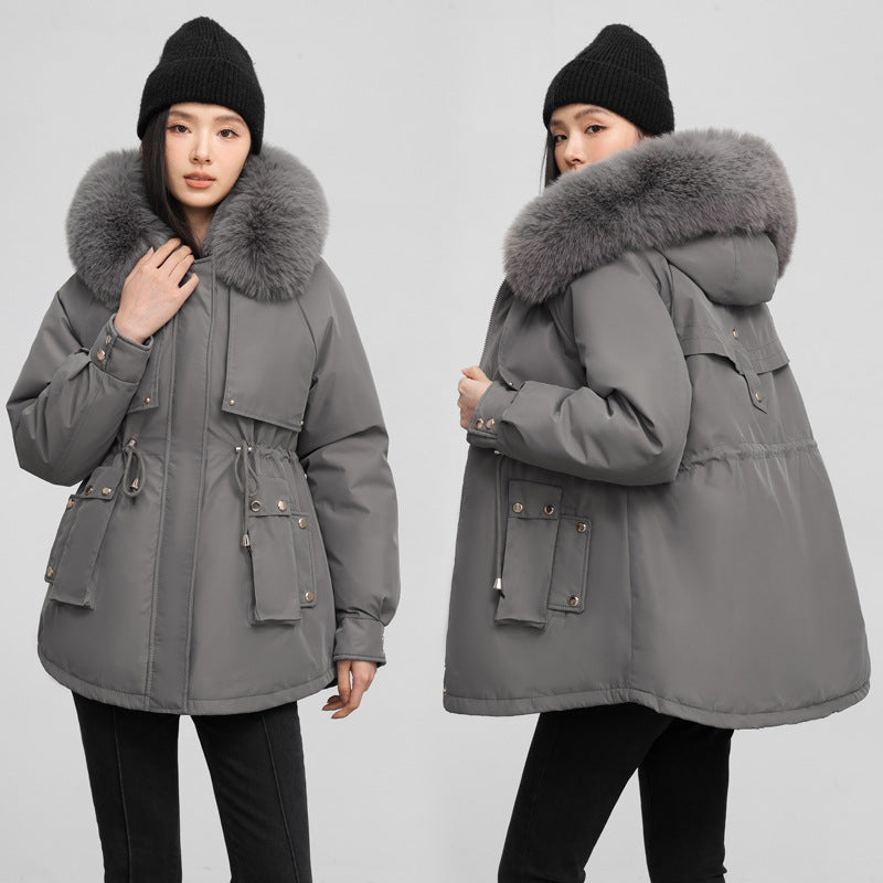 Women's Waist-tight Slimming Hooded Big Fur Collar Thermal Cotton-padded Clothes