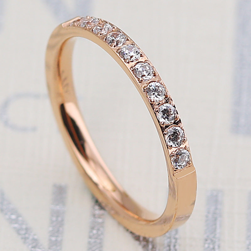 Titanium Steel Rose Gold Full Diamond Ring Stainless Steel Simple Creative Zircon Couple Female Ring Jewelry
