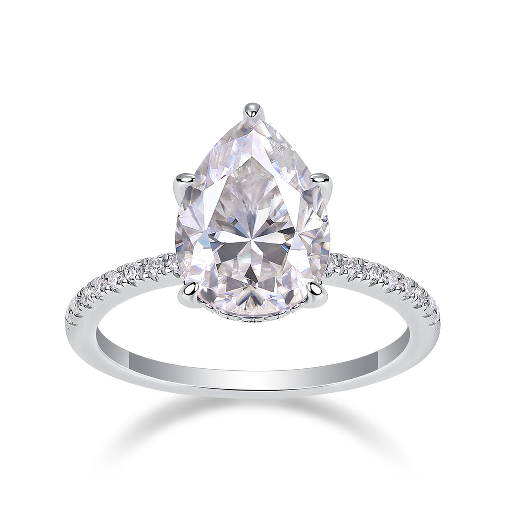 Light And Shadow - A Wedding Ring Set With Top-quality Pear-shaped Moissanite S925 In Silver And Platinum-plated. The Ring Can Be Inspected With A Diamond Pen