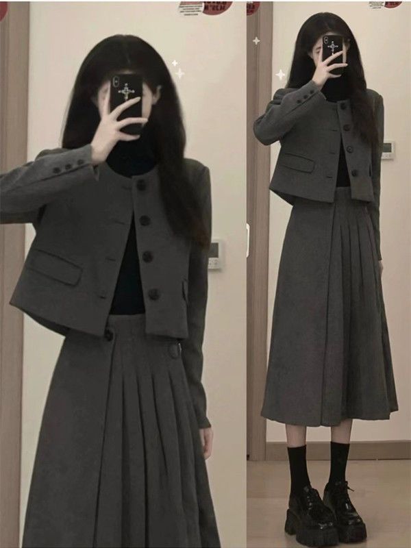 Fashion Two-piece Set Short Coat Long Skirt