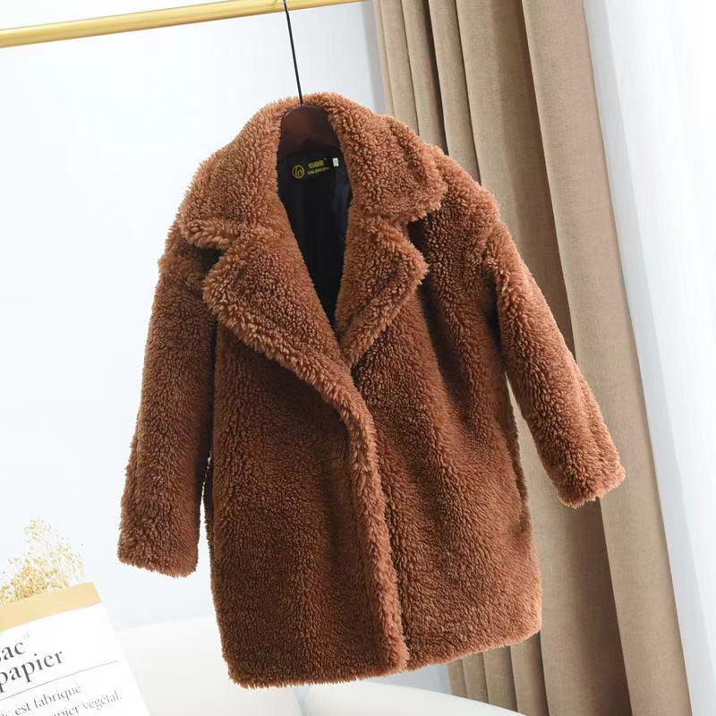 Fur-in-one Cashmere Girls' Coat Thickened