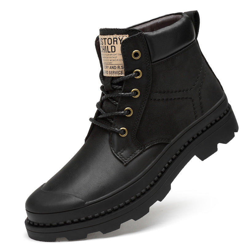 Leather high-top casual shoes