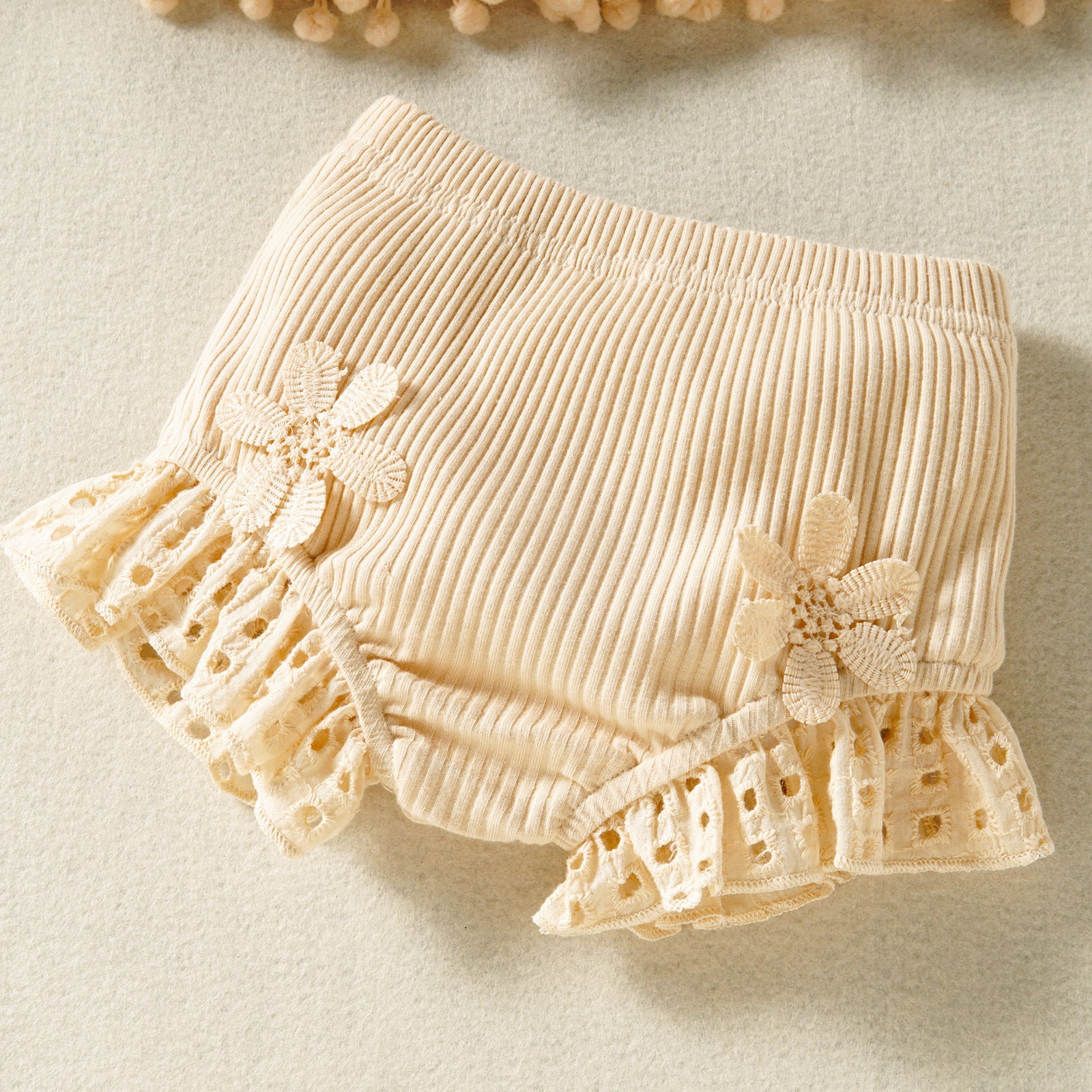 Cotton Mesh High Temperature Dyed Apricot Lace Hanging Doll Shirt Ten Shorts Baby Girl Infant Fashion Two-piece Suit