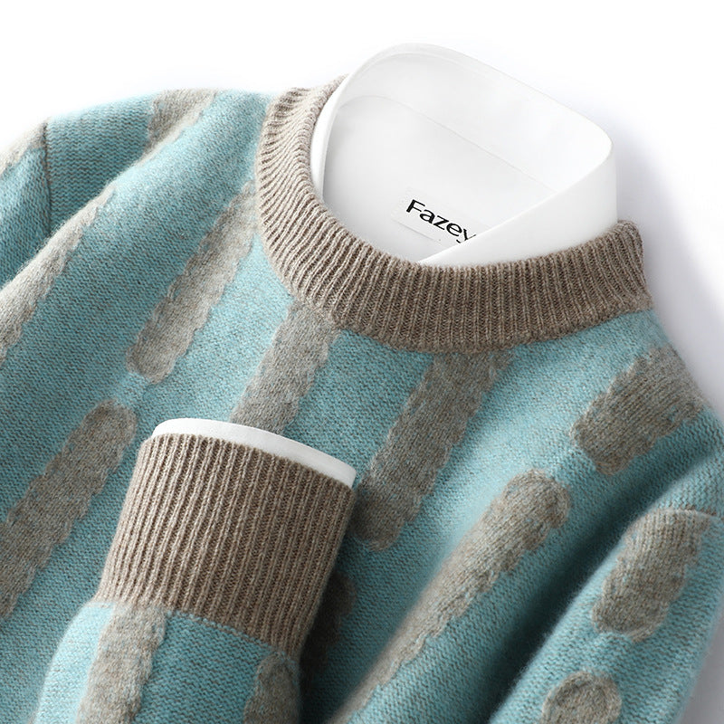 Half Turtleneck Vertical Pattern Color Matching Long Sleeve Sweater