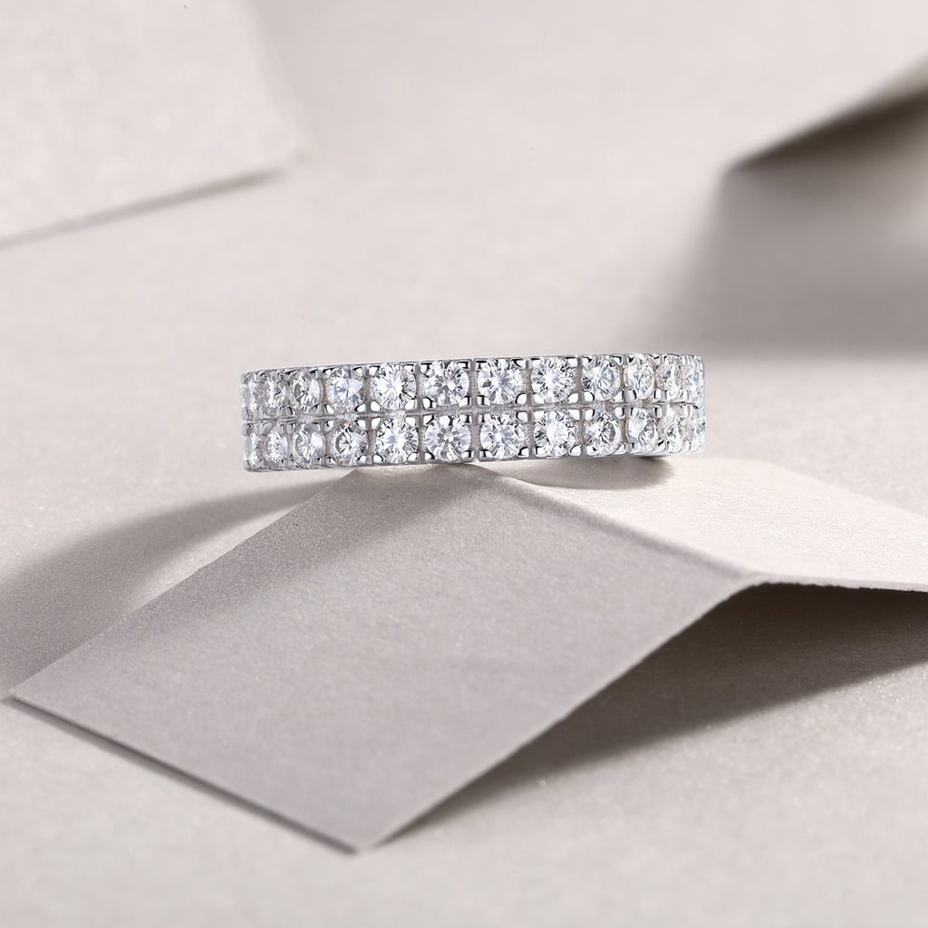 Crystal Love - A Wedding Ring Set With Top-quality Moissanite S925 Silver And Platinum-plated Diamond. The Ring Can Be Inspected With A Diamond Pen