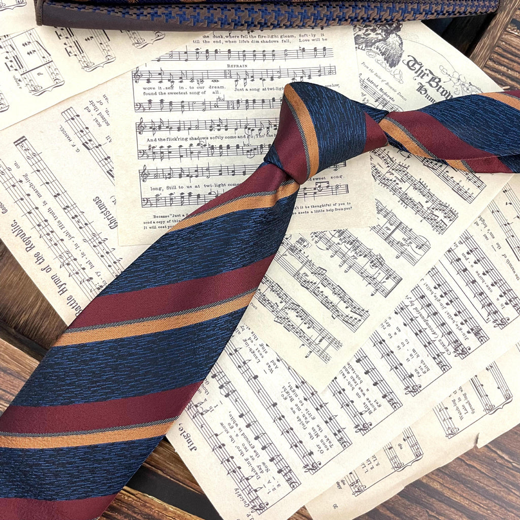 Retro Coffee Color Orange Red Striped Tie Hand Hit 8CM