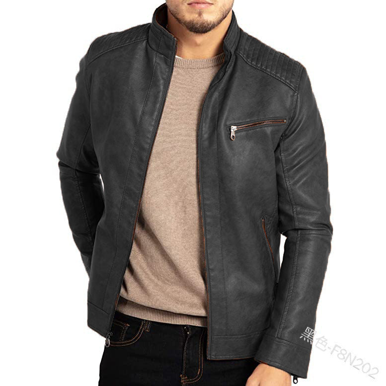 Men's  Stand Collar  Leather Jacket