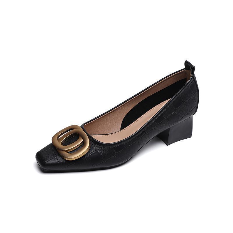 French style  Work Shoes Pumps Chunky Heel