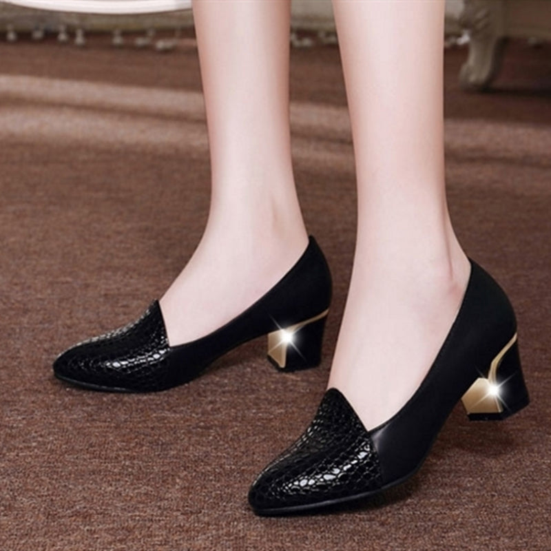 Pointed Middle Thick Heel Shoes