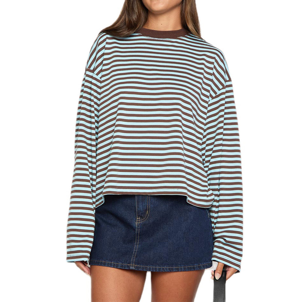 Round-neck Cotton Long-sleeve Striped T-shirt