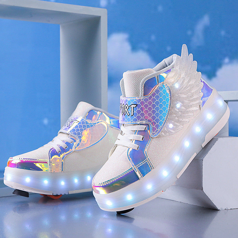 Double-wheel Deformed Wings LED Luminous Rollerskate