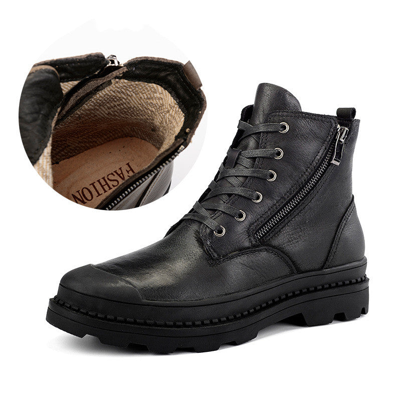 Winter leather Martin boots plus velvet non-slip breathable men's shoes