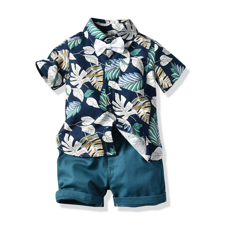 Two-piece short sleeve floral shirt shorts