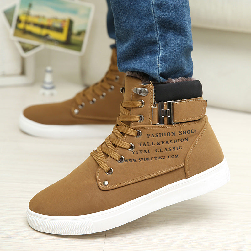 High top canvas Leather Fur Winter Men Boots
