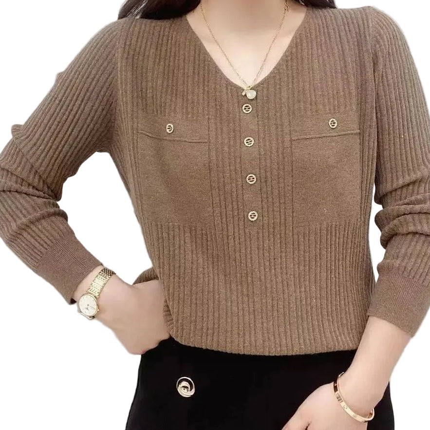 Long Sleeve Sweater V-neck Pullover Loose Thin