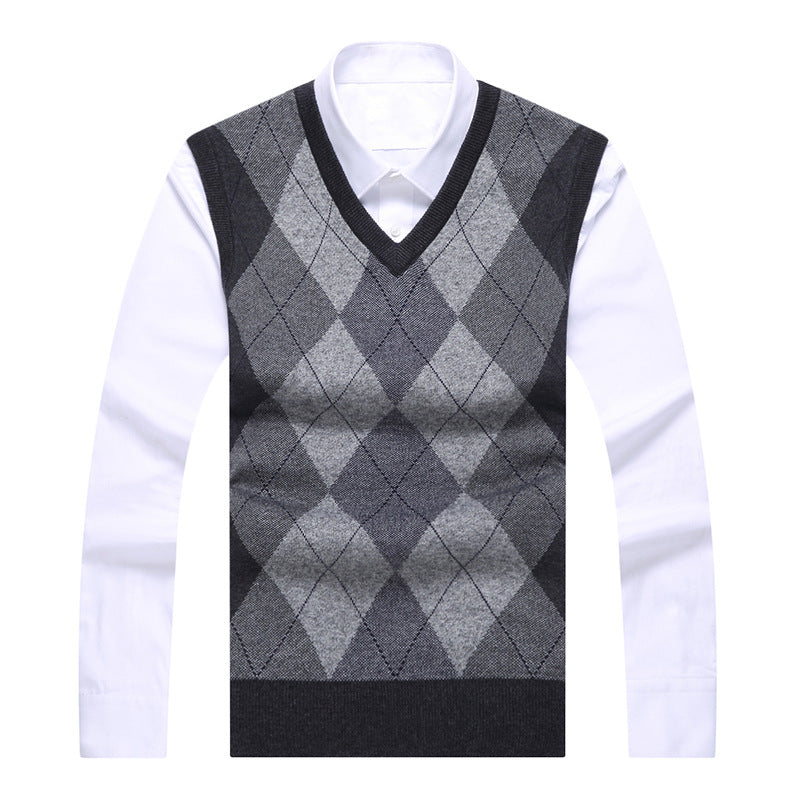 Wool Knitted Vest Middle-aged And Elderly Men's Thickened Sweater