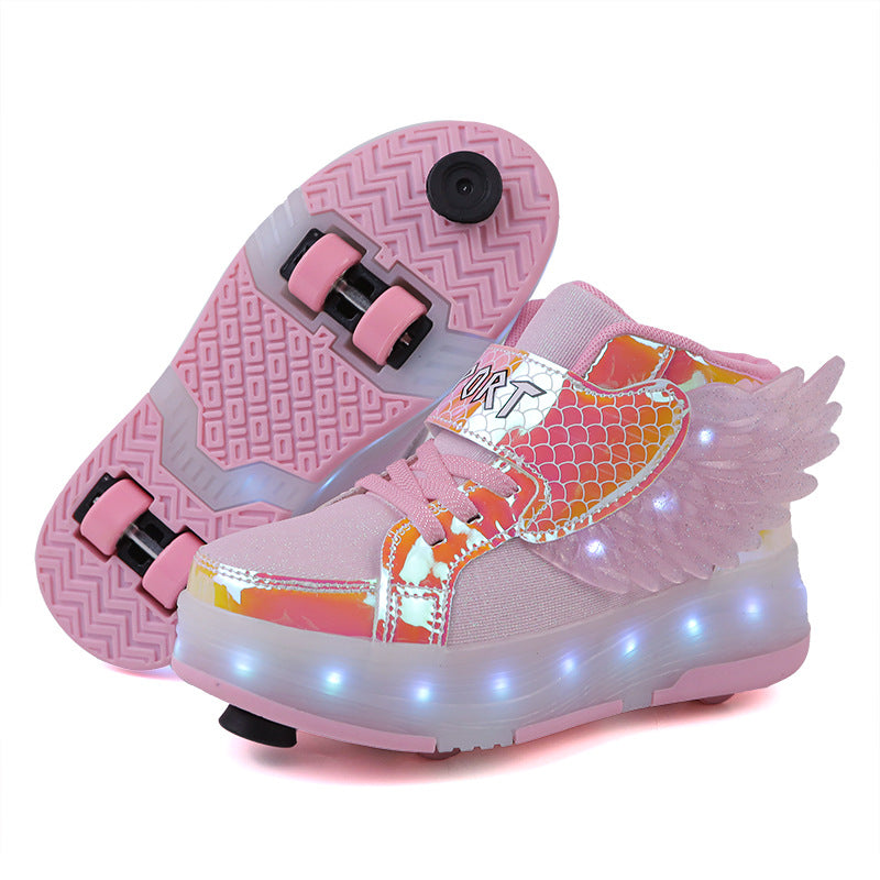 Double-wheel Deformed Wings LED Luminous Rollerskate