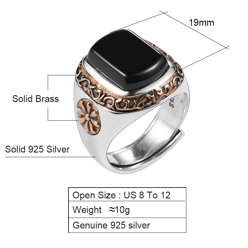 New 925 Silver Vintage Black Agate Ring