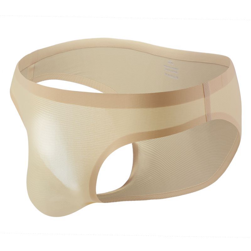 Seamless Men Ice Silk Stripes Low Waist Briefs