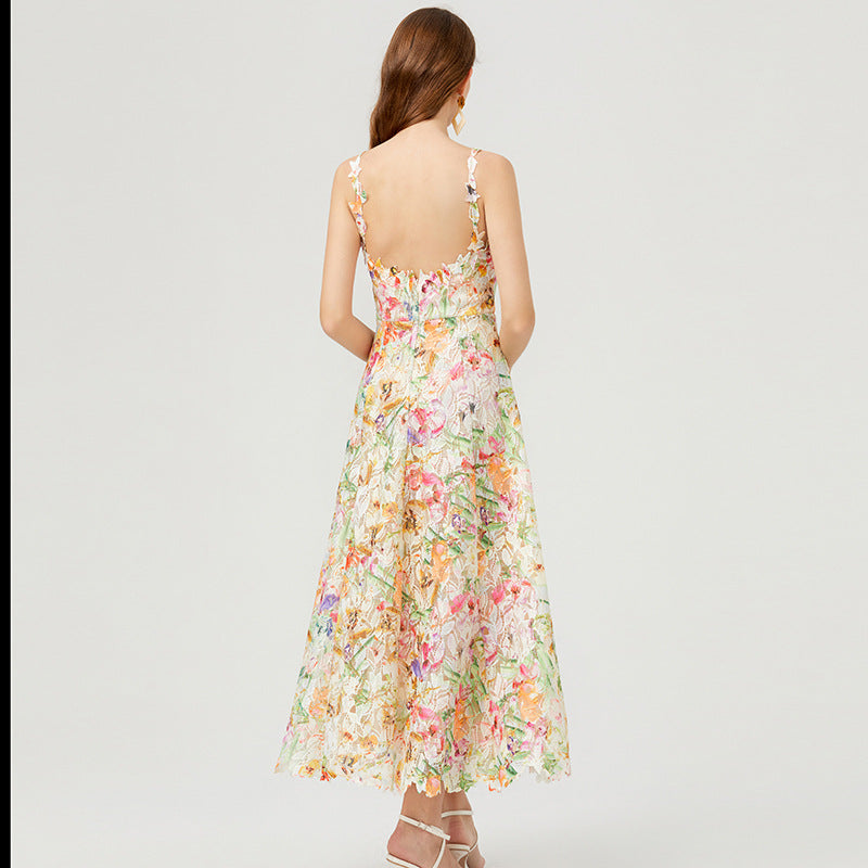 Flower Cutout Embroidered Lace Dress