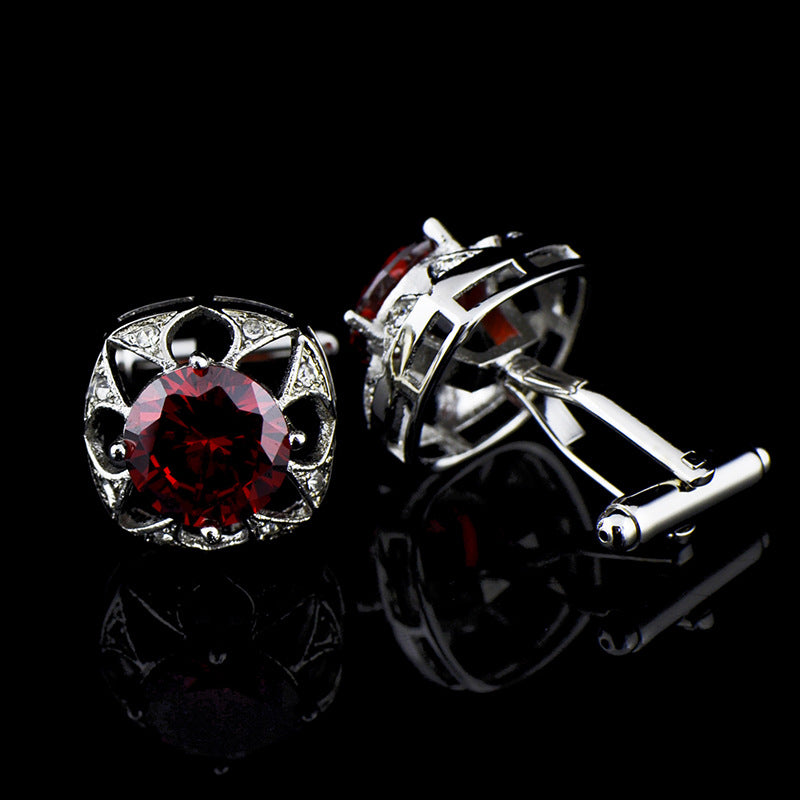Red Large Zircon Crown Crystal Diamond Cufflink