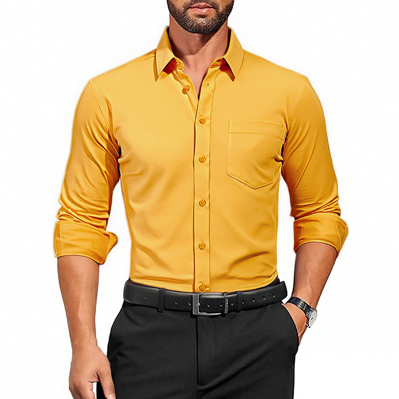Men's Breathable Stretch Wrinkle-resistant Solid Color Long Sleeve Shirt