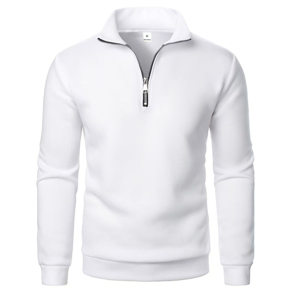 Stand Collar Half Zip Casual Solid Color Long Sleeve