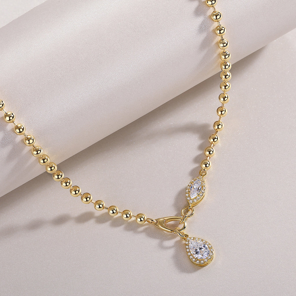 Pear-Shaped Moissanite Pendant Necklace – S925 Silver Gold Plated