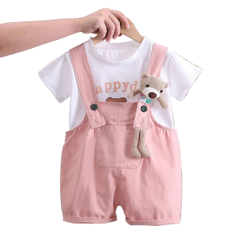 Cotton T-shirt Suspender Suit