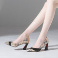 Spring And Summer Leather Color Matching High Heels Shallow Mouth Pointed