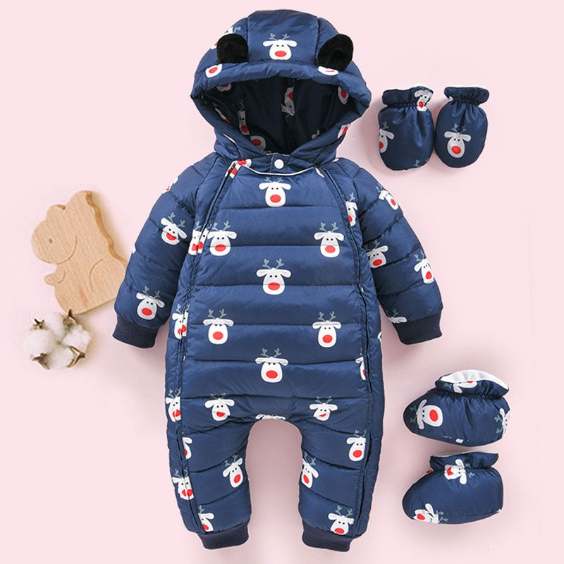 Down jacket plus velvet baby romper jumpsuit