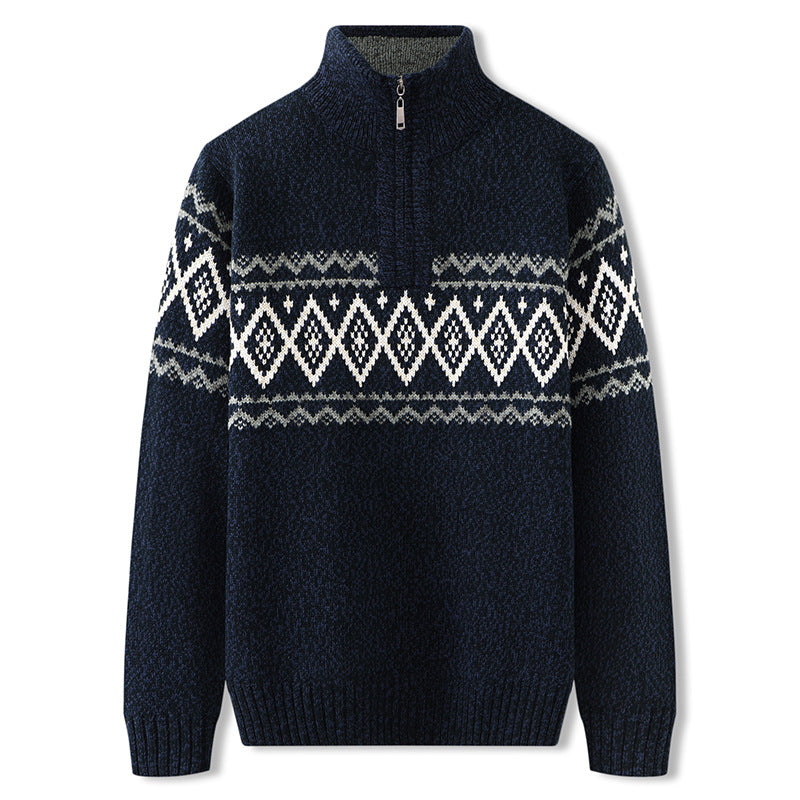 Half high neck zipper thick wool sweater