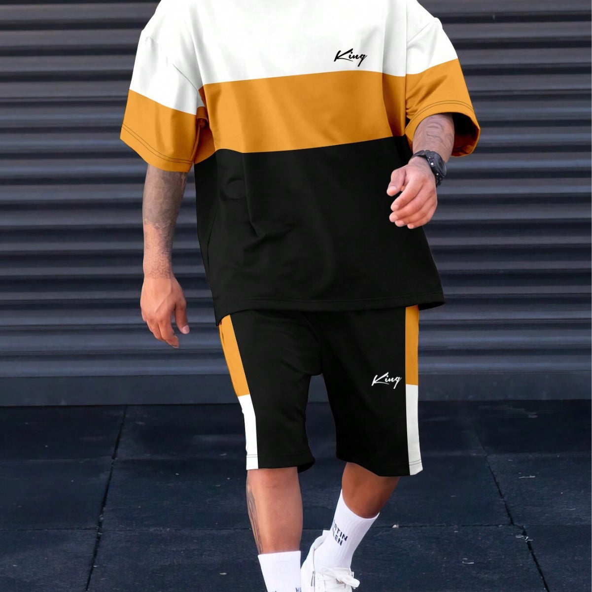 Sports Suit Short Sleeve Color Block Stitching Shorts Suit