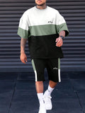 Sports Suit Short Sleeve Color Block Stitching Shorts Suit