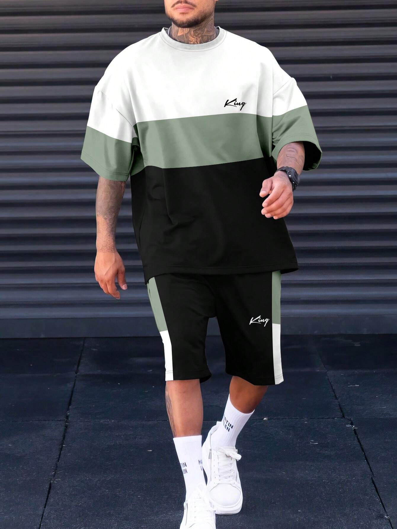 Sports Suit Short Sleeve Color Block Stitching Shorts Suit