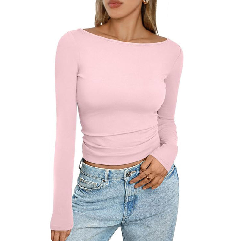 Slim Long-sleeved T-shirt Round Neck Top