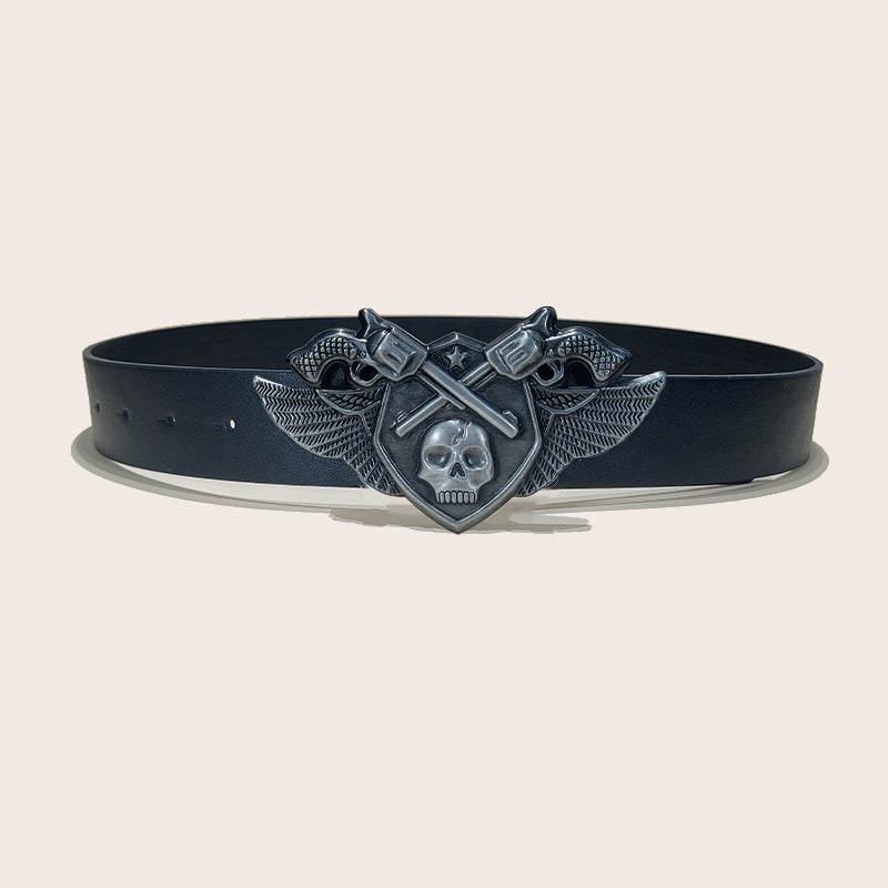 Personalized Skull And Rose Embossed PU Leather Belt