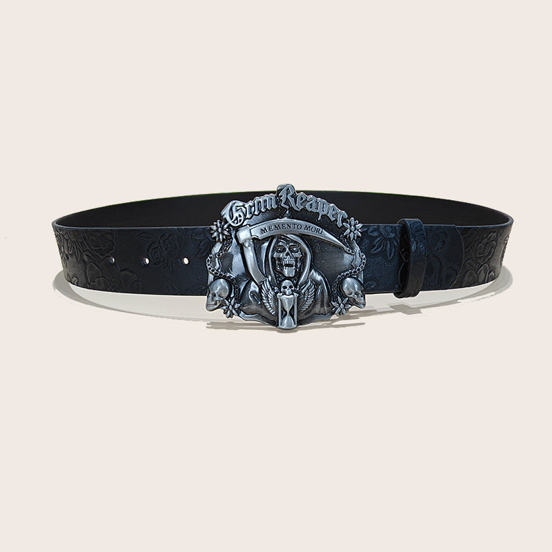 Personalized Skull And Rose Embossed PU Leather Belt