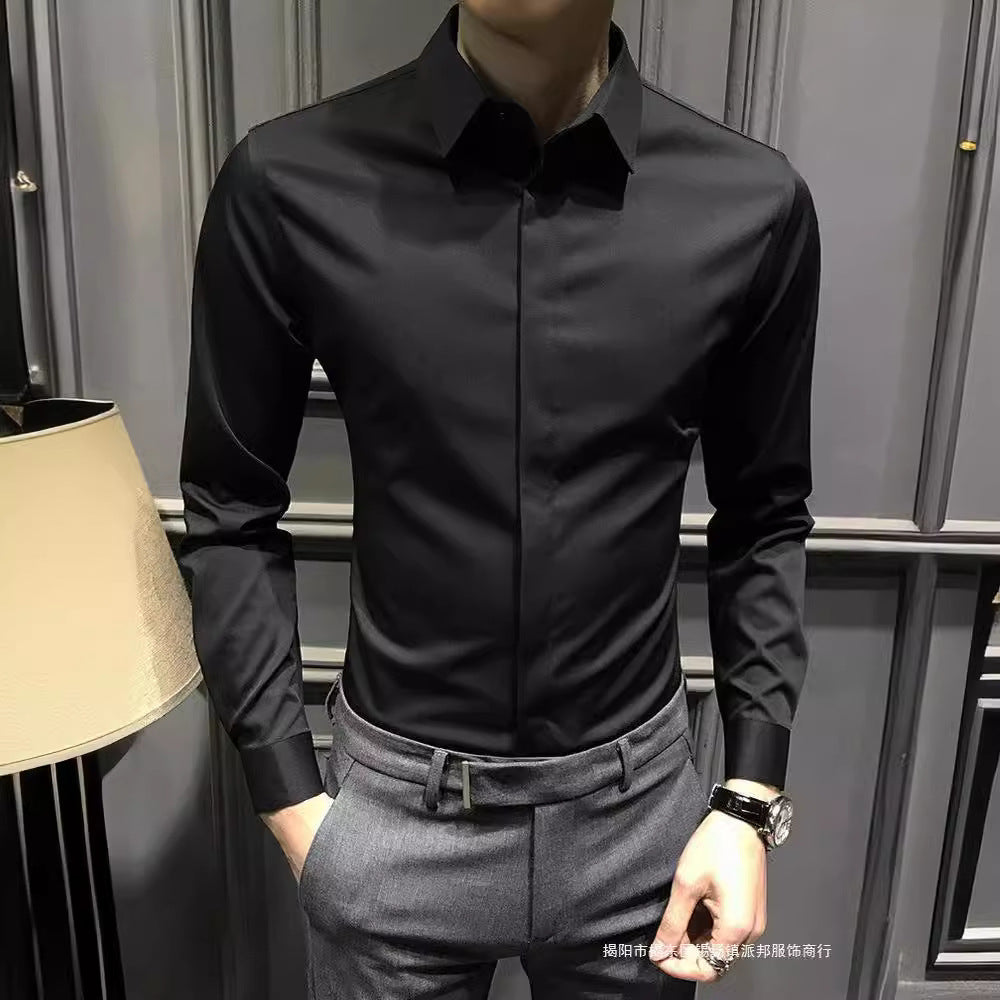 New Men's Fashion Shirt Long Sleeve Korean Version Business