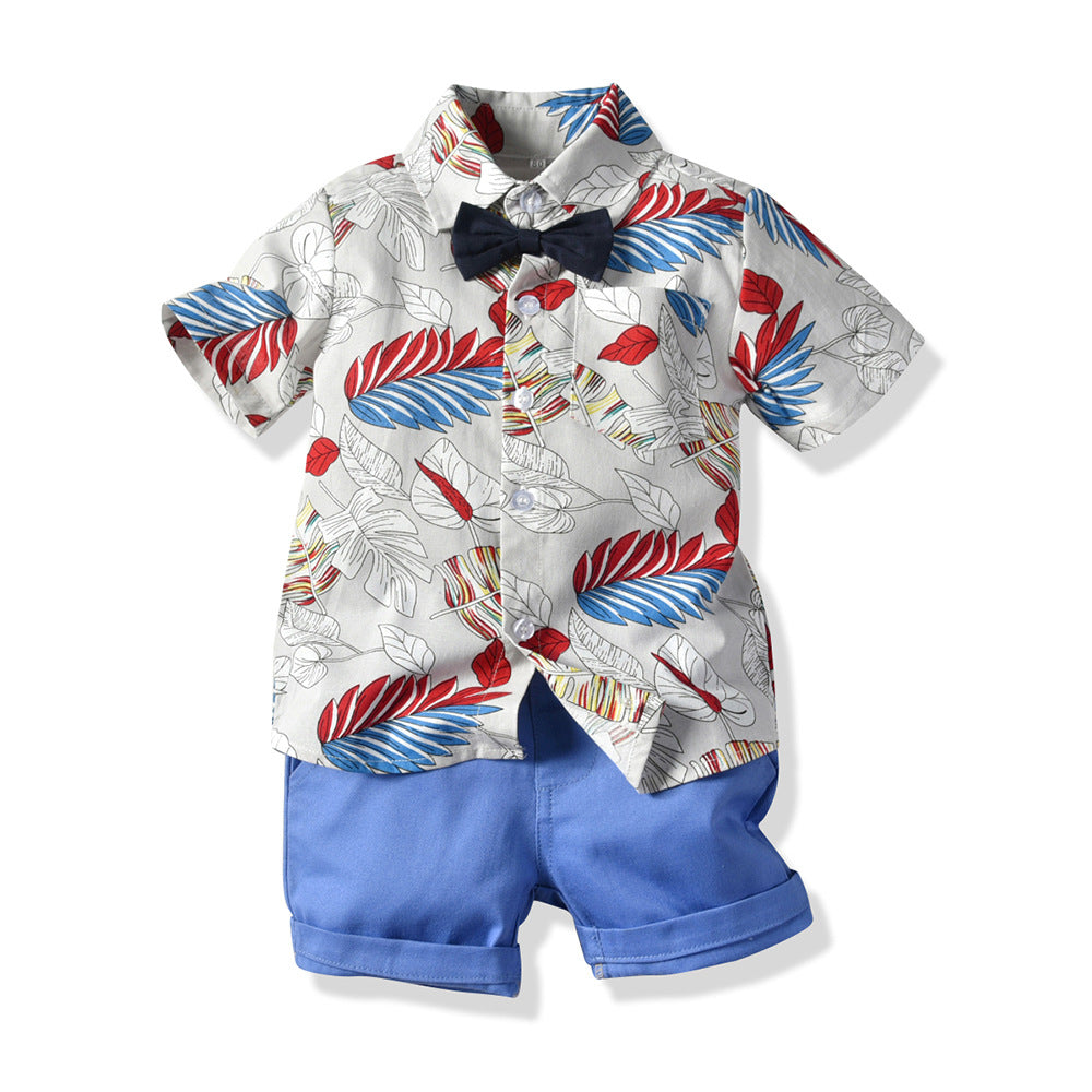 Two-piece short sleeve floral shirt shorts